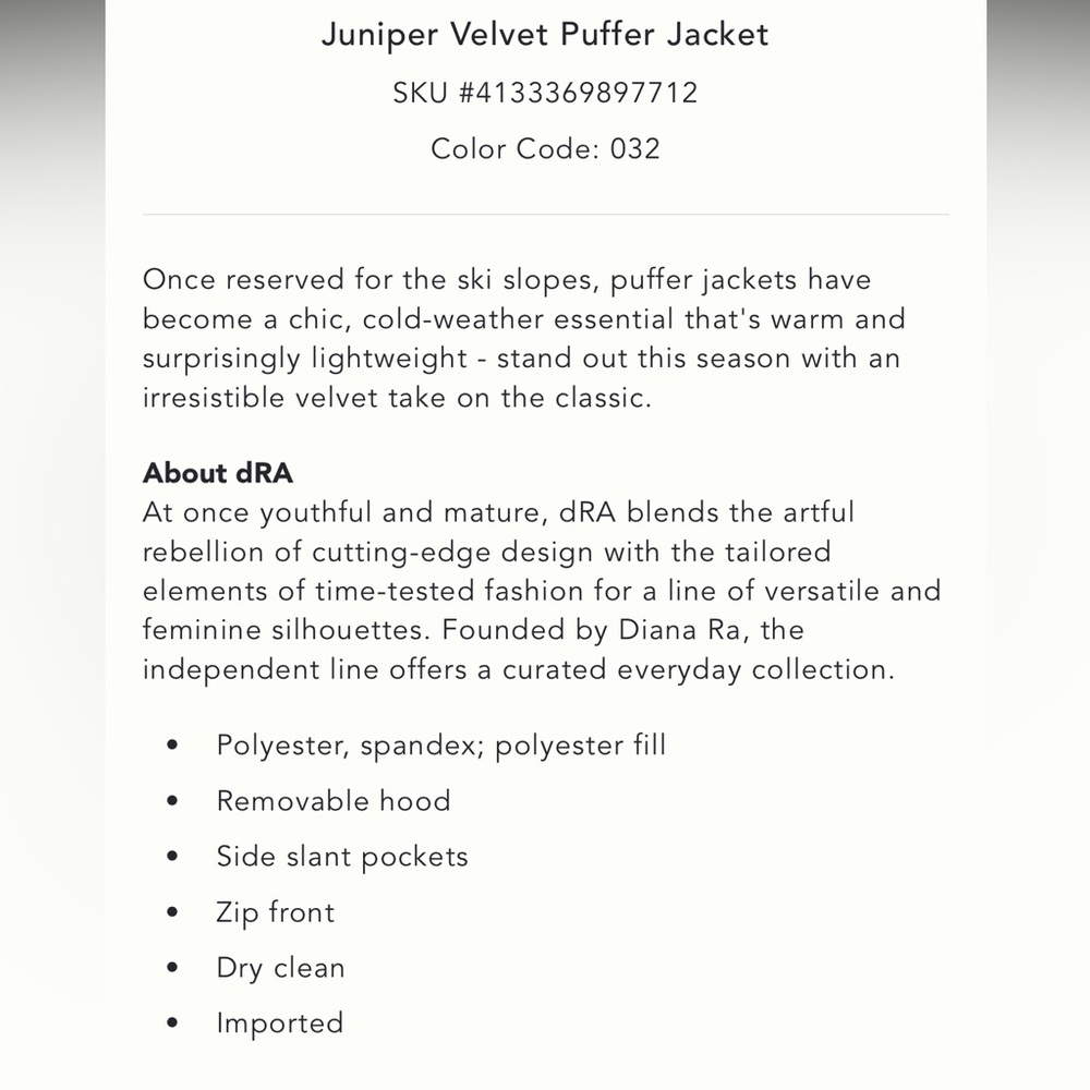 Anthropologie Juniper Velvet Puffer Jacket Medium SOLD OUT at Anthro - Picture 5 of 5